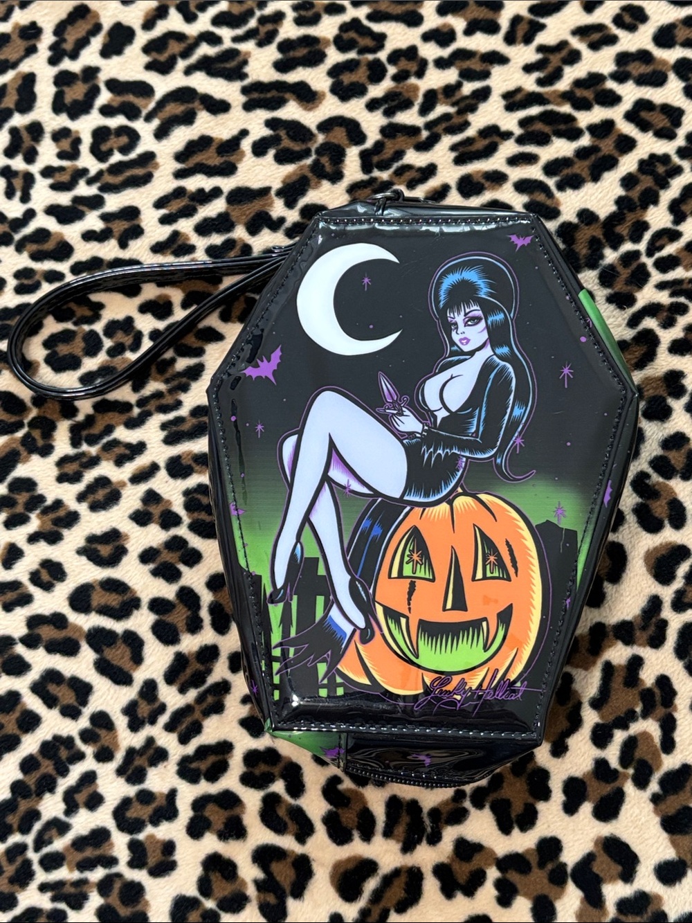 KREEPSVILLE 🎃🖤 Elvira Mistress Dark Coffin Wristlet Bag Halloween Pumpkin Goth